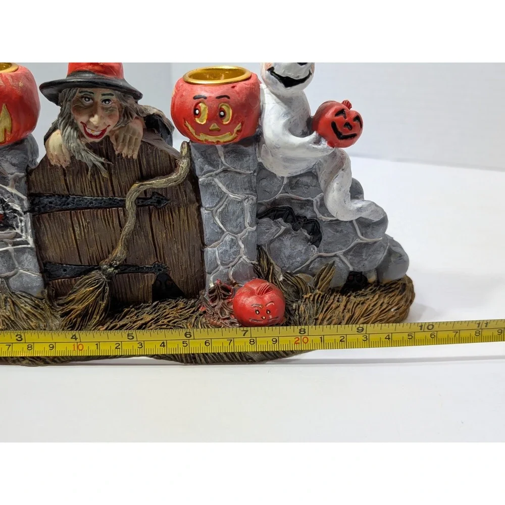 Kurt Adler Halloween Witch Ghost Pumpkin Candle Holder Haunted Gate Resin Decor